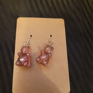 Pinkish purple glittery bear threader earrings